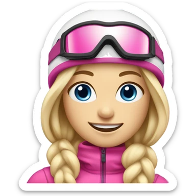 Skier girl with blonde hair blue eyes and pink gear show skis and legs  sticker