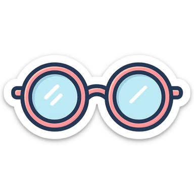 classic round eyeglasses with diopters, thin frame, vector look with shadows and highlights, detailed shading, pastel palette, Japanese pop art, sticker look, highly detailed sticker
