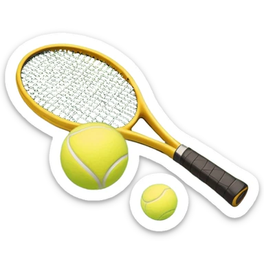 A tennis racket and ball on a grass or hardcourt surface, symbolizing the sport. The racket has a sleek design with tightly strung strings, while the bright tennis ball rests nearby, capturing the essence of precision, agility, and competition. sticker