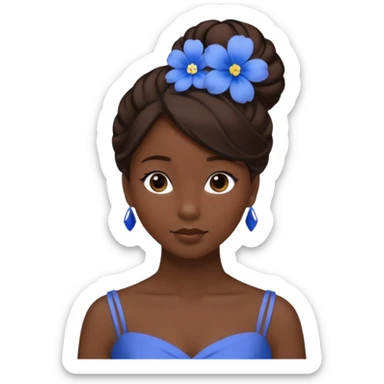 tạo cho tôi emoji tạo hình của công chúa da đen tóc nâu búi tóc 1 bên trên đỉnh đầu, cô ý cài hoa màu xanh sticker