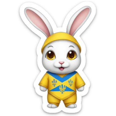 rabbit in a Ukrainian flag costume sticker