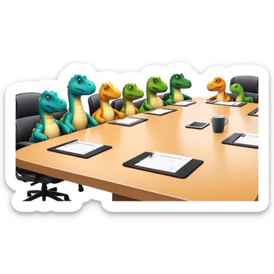 office dinosaurs sitting along the conference table sticker