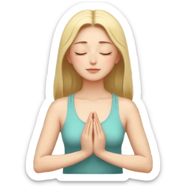 The figure of a bright woman in meditation (simple, abstract), closed eyes, palms are folded in front of the chest sticker