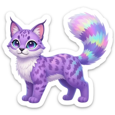 Colorful dark tropical pastel-lilac-lavender-violet iridescent pastel white glorious divine exotic cute cool beautiful shiny beautiful fantasy-caracal-civet-genet-sergal-vernid-Cacomistle-oncilla-animal-Fakémon-hybrid-fursona (full body) sticker
