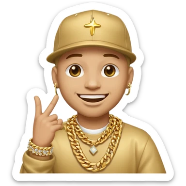rapper emoji pointing at the camera, big smile, flashy jewelry sticker