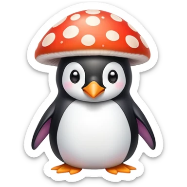 A cute mushroom with a penguin on it sticker