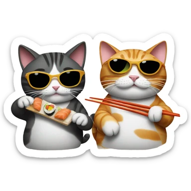 two cats wearing sunglasses and eating sushi sticker