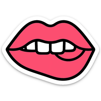 a stylized icon of lips with teeth gently biting the lower lip, no text sticker