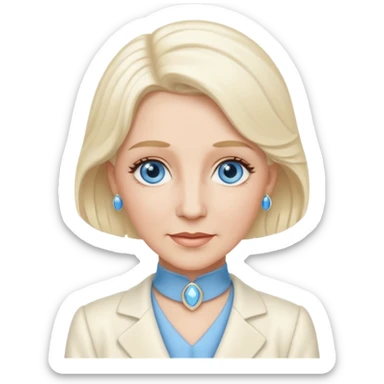 Patty Andrews from the Andrews Sisters with long platinum blonde hair, blue eyes, ivory outfit sticker