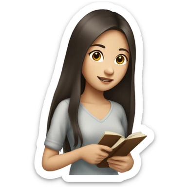 Asian girl with long brown hair and reading books  sticker