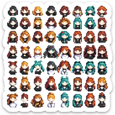 pixel art different hairstyles collection sticker