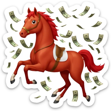 red horse agressive running money greeting below sticker