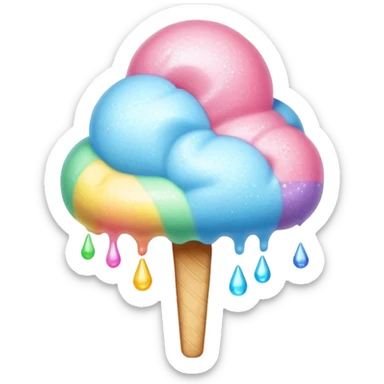 Rainbow cotton candy with glossy, dewy surface and reflective sugar crystals sticker