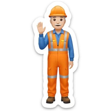 older engineer hi-vis orange overalls full body holding nothing sticker