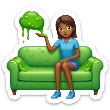 girl putting slime on a couch sticker