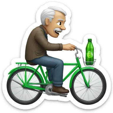 Old man drinking green soda on a bike in the city  sticker