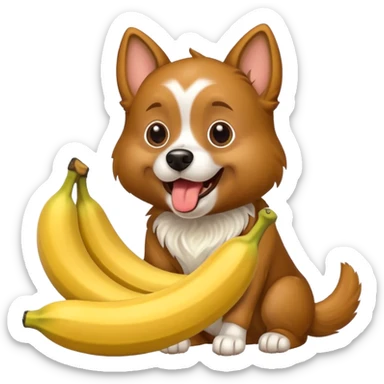 A dog eating a banana sticker