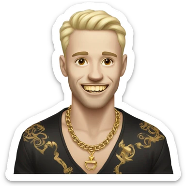 Pale skinned man with gold teeth with tattoos on his face sticker