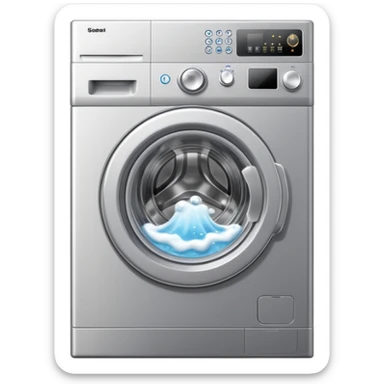 washing machine with door open and bubbles sticker