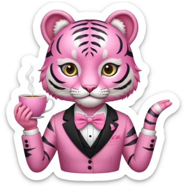 An pink tiger having an pink tea party with an girl sticker