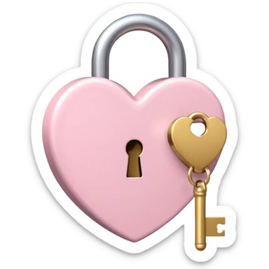 A light pink heart-shaped lock with a cute gold key beside i sticker