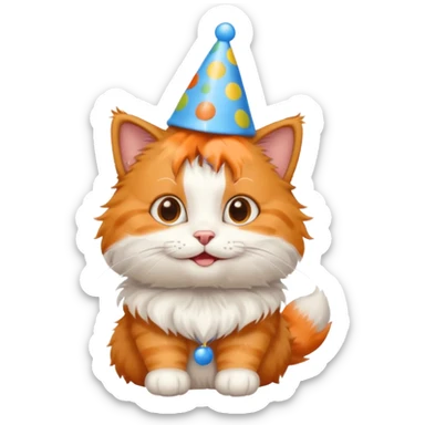 happy cat with a blue birthday hat sticker