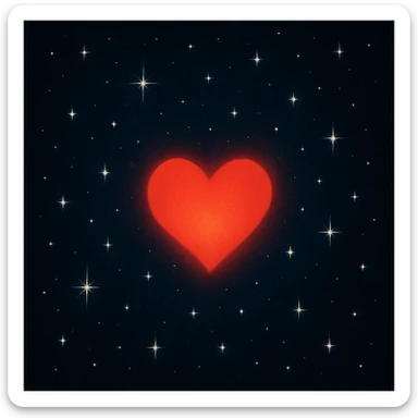 a heart glowing in the dark surrounded by stars, midnight theme sticker