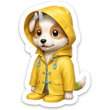 White and tan puppy im yellow raincoat and rainboots sticker