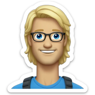 Blonde man with strong jaw and blue eyes and glasses sticker