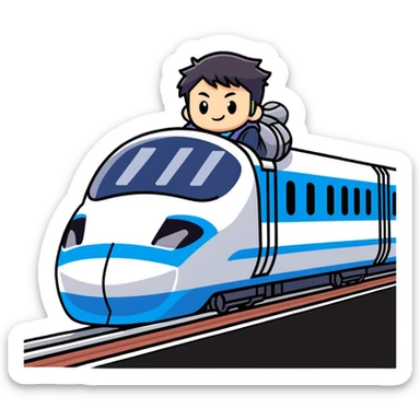 Japanese high school boy riding shinkansen bullet train during school trip sticker