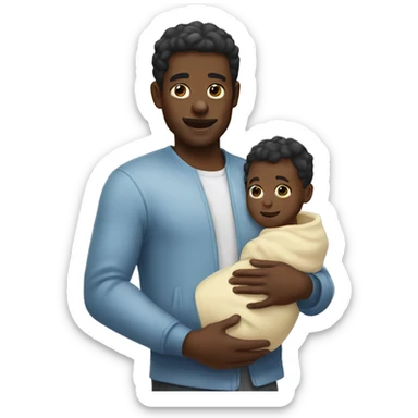 Black man holding baby with baby oil sticker