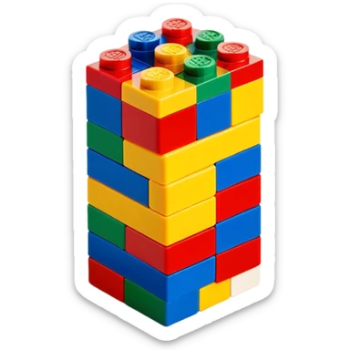 A small stack of colorful Lego-style blocks with happy faces sticker
