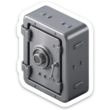 a secure bank vault door, viewed straight on, skeuomorphism style, metallic shine, realistic shadows, embossed details sticker