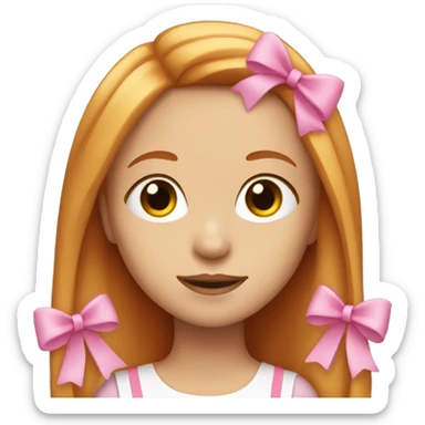 girl with long straight ginger hair with two pink bows and with make up sticker