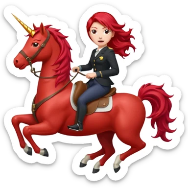 red horse red hair agressive unicorn running money on on the saddle sticker