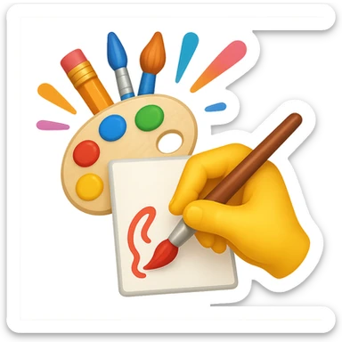 emoji symbolizing creativity with a hand drawing or painting, vivid colors, and artistic tools sticker