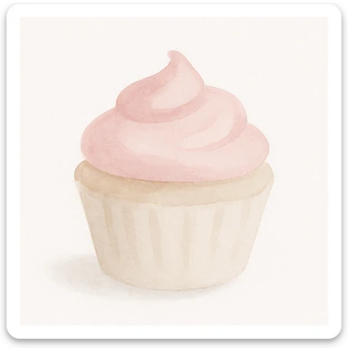 cupcake with pink icing, watercolor illustration sticker