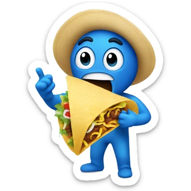 a blue emoji eating a taco sticker