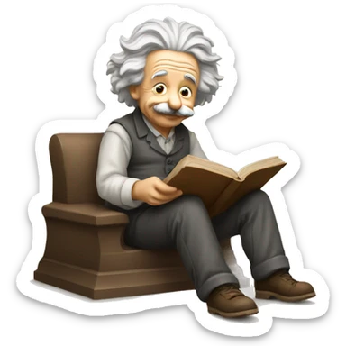 albert einstein happy sitting and reading about history sticker