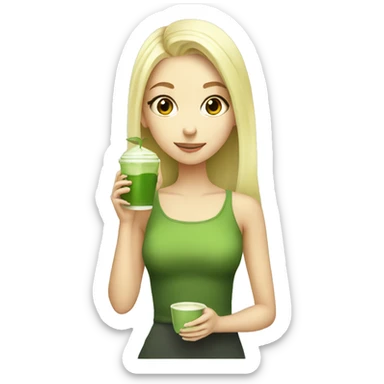 Blonde cute girl drinking matcha sticker