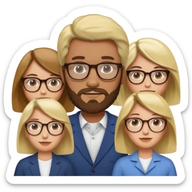 A man with hair and glasses a woman with long brown hair a man with a beard and a woman with a blonde bob sticker