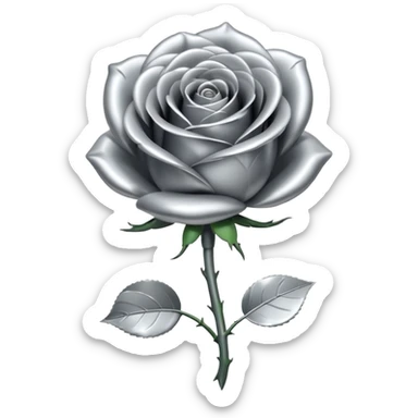 A rose emoji made of liquid silver metal minimalistic iOS emoji style, centered sticker