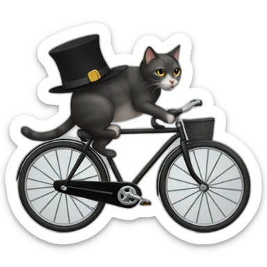 cat with black hat riding a bycicle sticker