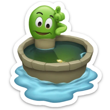 a pond with a thumb stick up sticking through the water  sticker