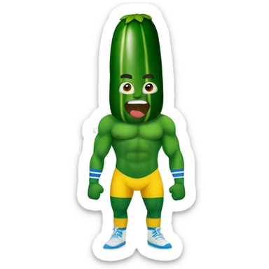 Cartoon zucchini in a wrestler’s uniform sticker
