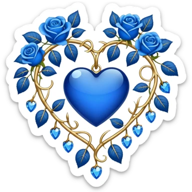 heart shape vine with blue roses border with gold and blue crystals hanging  sticker
