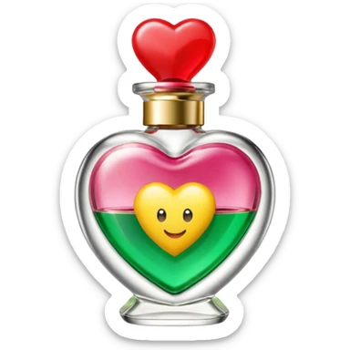 Benetton Sisterland perfume bottle, vibrant and cheerful, with a heart accent, emoji style sticker