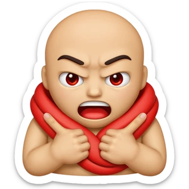 An emoji with their fingers wrapped around their neck and squeezing they looked mad sticker