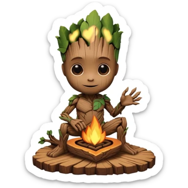 baby-groot with a hearth sticker