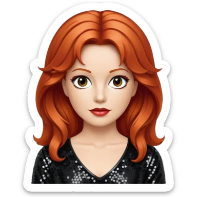 Lee Purcell with medium red hair,  black sequin outfit  sticker